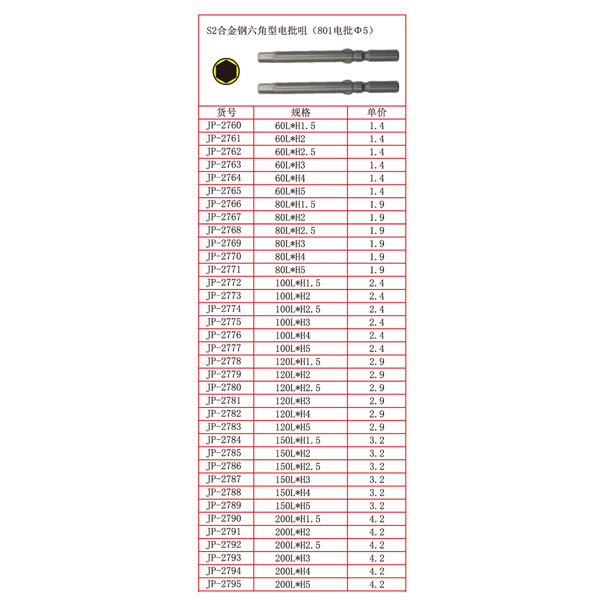 S2合金钢六角型电批咀（801电批Φ5）